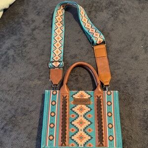 Wrangler Teal and Brown Patterned Shoulder Bag